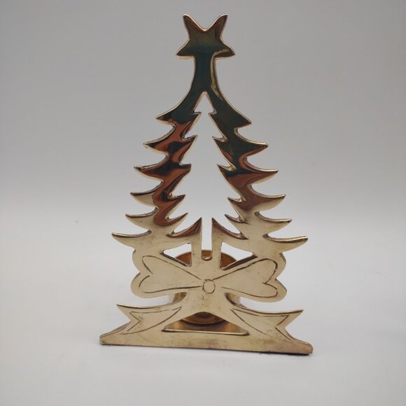 Vintage Lot of 3 Christmas Brass Votive Pillar Candle Holders, Tree Star Wreath - Picture 4 of 17